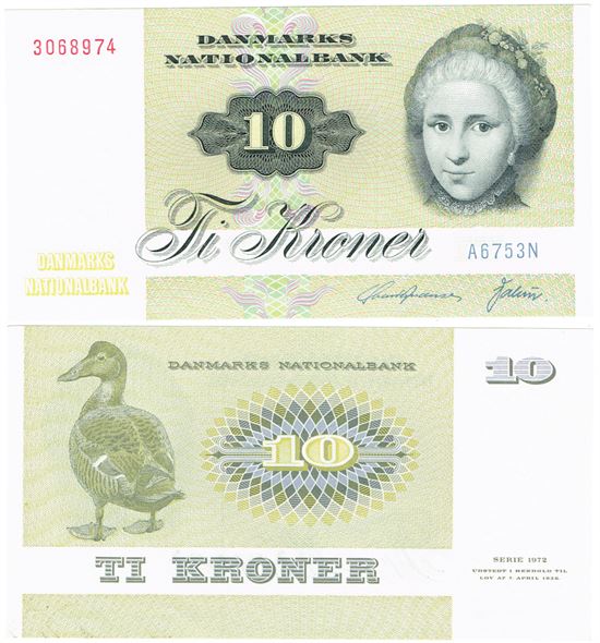 Seddel: 10 kr. 1975 A6753N i kv. 0