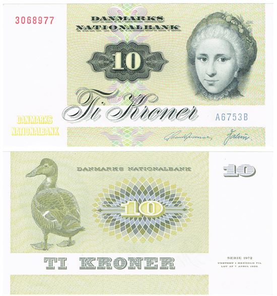 Seddel: 10 kr. 1975 A6753B i kv. 0