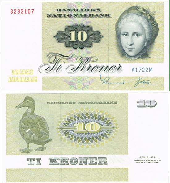 Seddel: 10 kr. 1972 A1722M i kv. 01 - 0