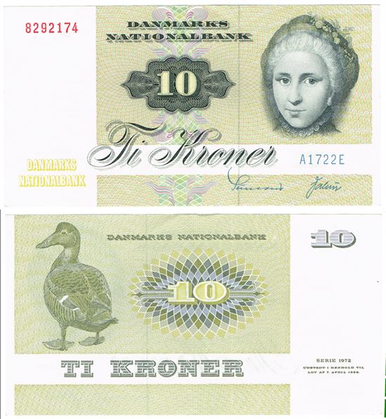 Seddel: 10 kr. 1972 A1722E i kv. 01