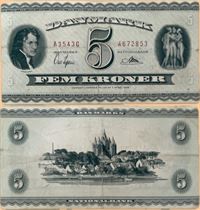 Seddel: 5 kr. 1954 A3543G i kv. 1