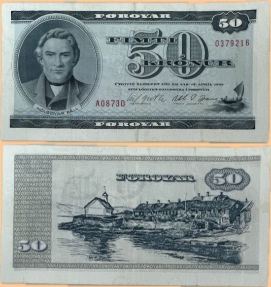 Seddel: Færøerne 50 kr. 1987 A0873D i kv. 1