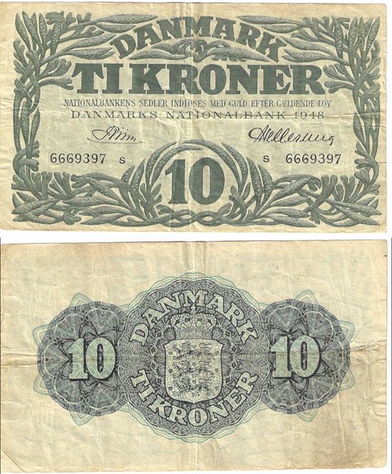 Seddel: 10 kr. 1948 bogstav s i kv. 1