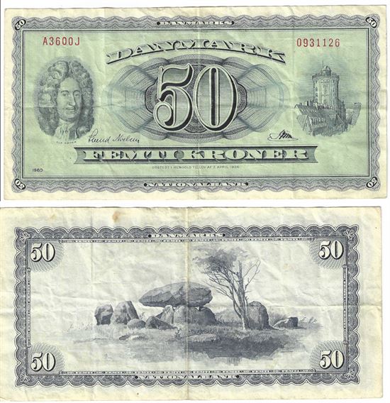 Seddel: 50 kr. 1960 A3600J i kv. 1 - erstatningsseddel 