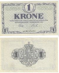 Seddel: 1 kr. 1921 bogstav 2N i kv. 01 - 0