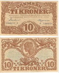 Seddel: 10 kr. 1939 bostav P i kv. 01