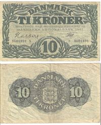Seddel: 10 kr. 1948 bogstav h i kv. 1