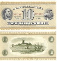 Seddel: 10 kr. 1952 A7524D i kv. 1+