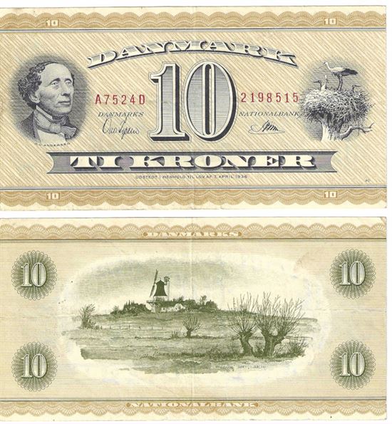 Seddel: 10 kr. 1952 A7524D i kv. 1+
