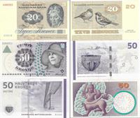 Seddel: 20 kr. 1983, 50 kr. 2001 og 50 kr. 2013