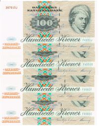 Seddel: 100 kr. 1995 - 1998 i kv. 01 - 01 - 0 4 stk.